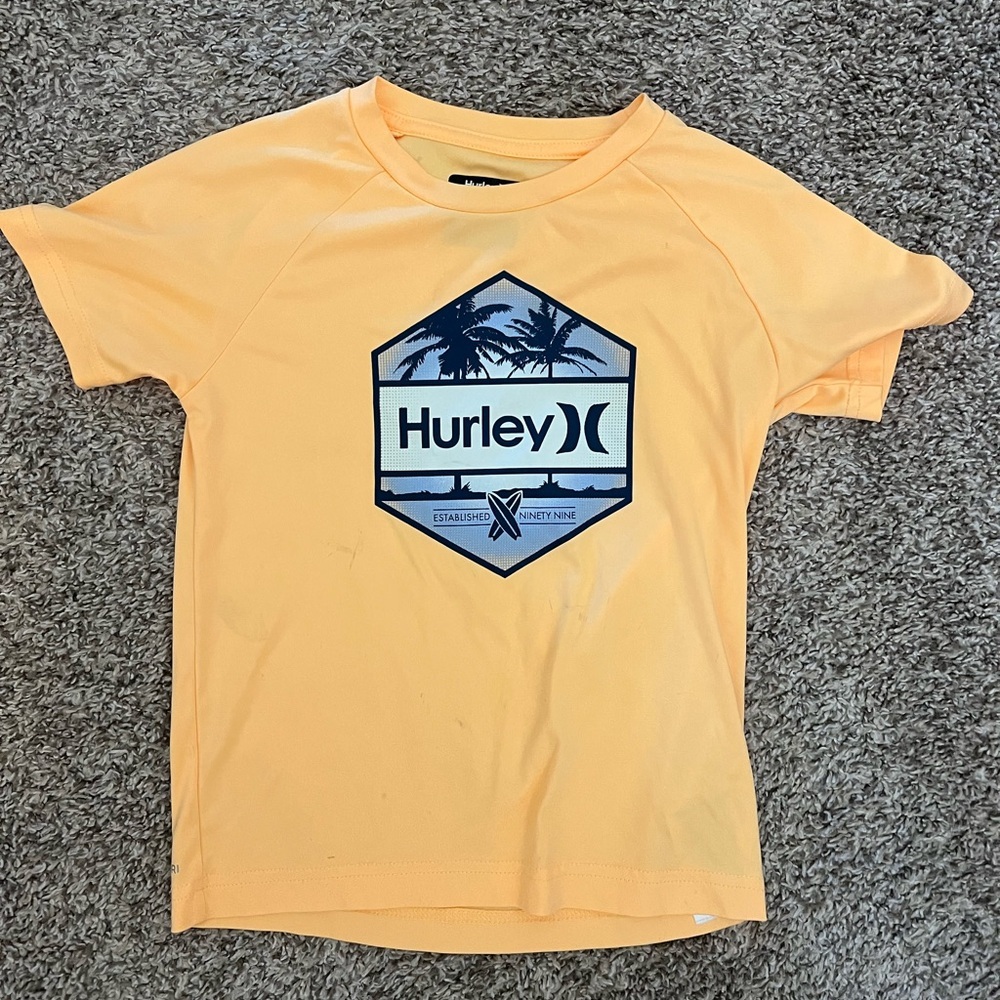 Hurley Orange Short Sleeve Tee with Graphic Design